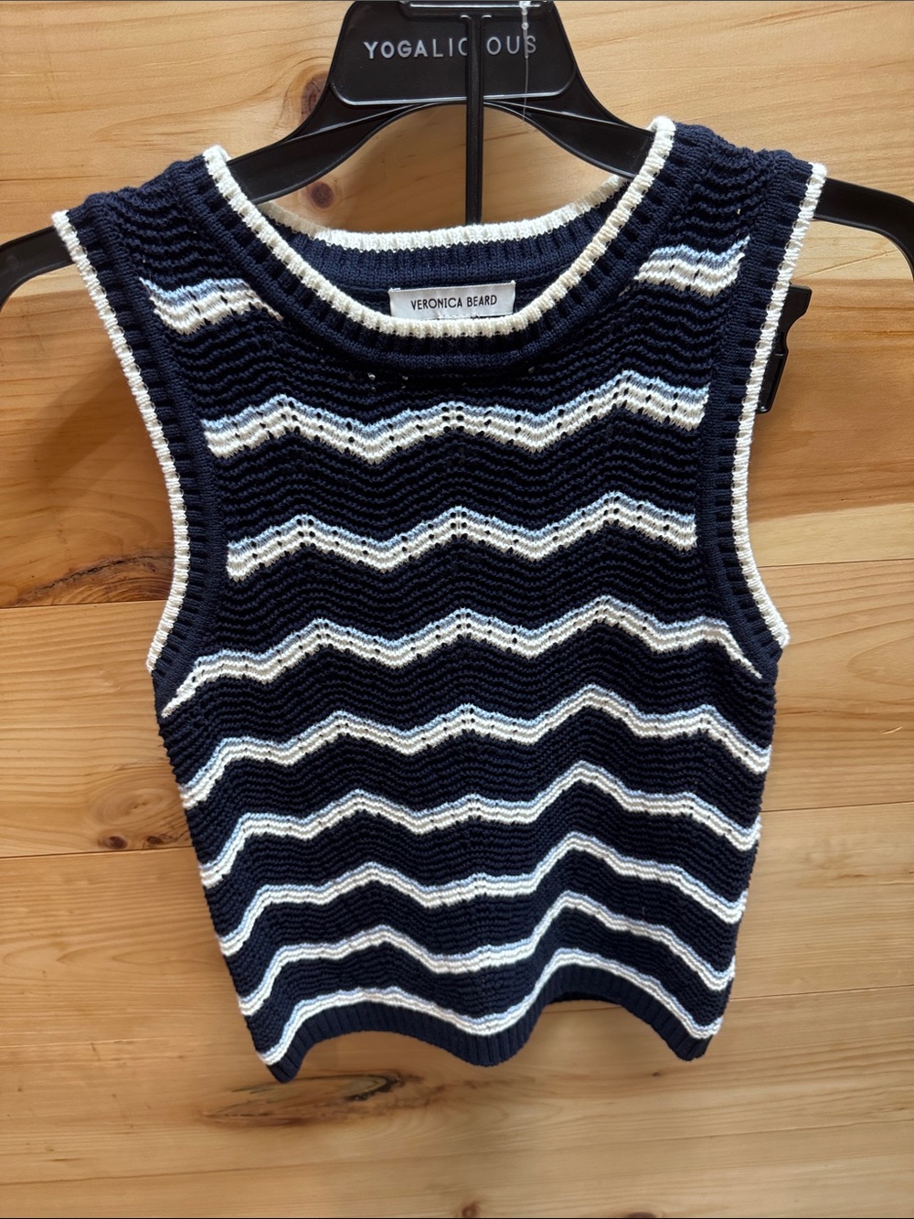 Veronica Beard Navy & White Chevron Knit V-Neck Tank